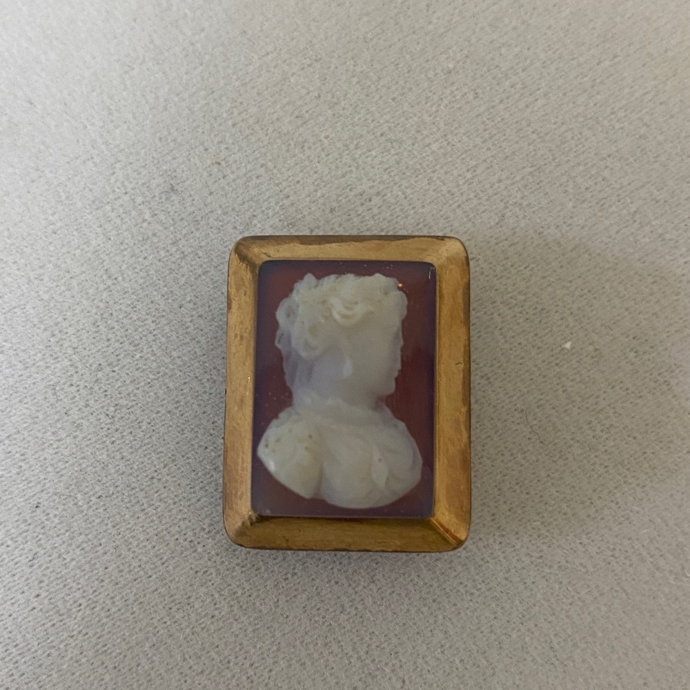 Vintage carved citrine Cameo Brooch with Gold Frame